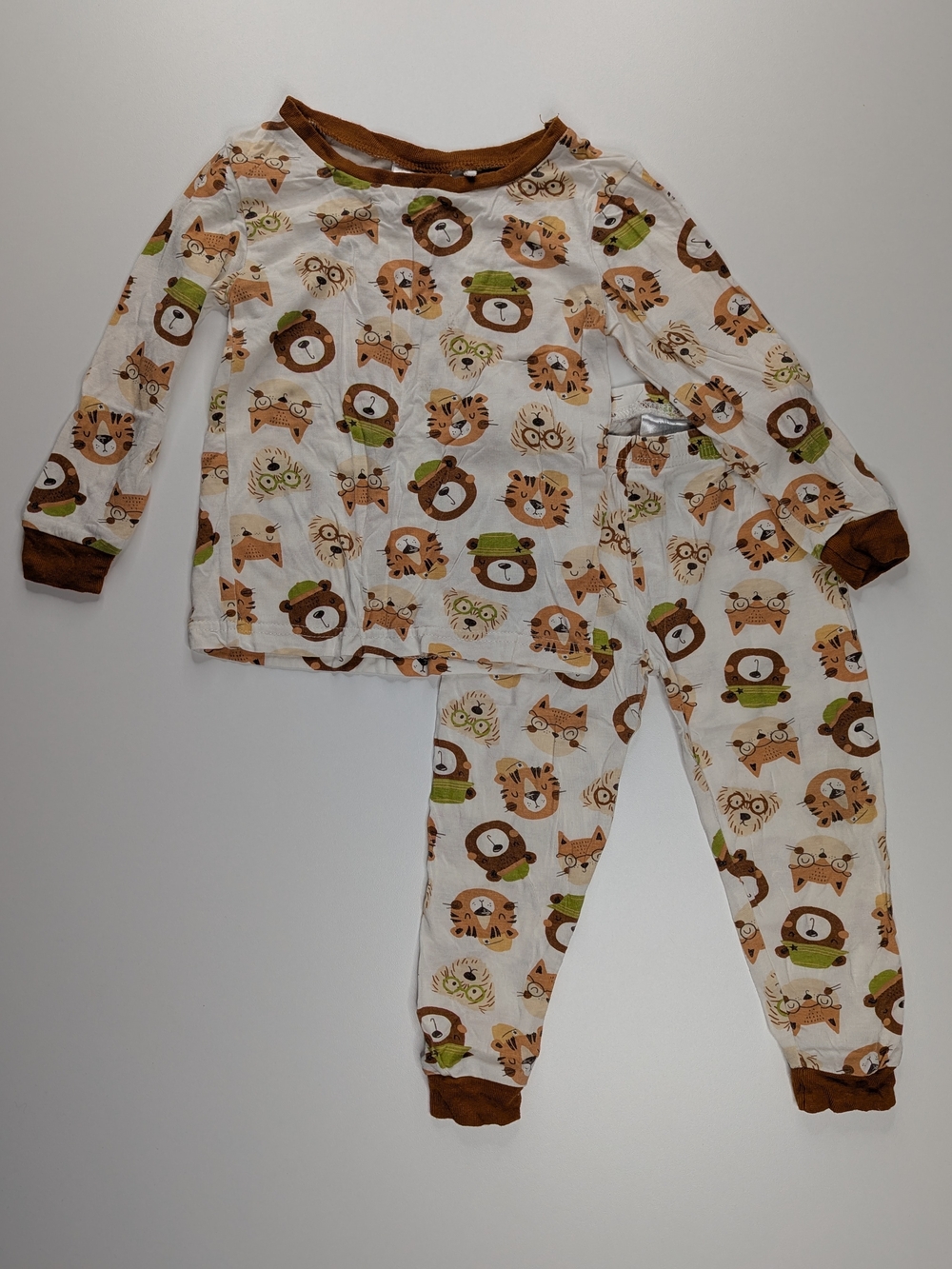 Tres Beau Et Belle Brown & White Animal-Print Kids Pajama Set